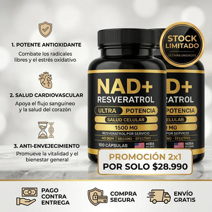 NAD+ + Resveratrol | Energía celular y longevidad 💪